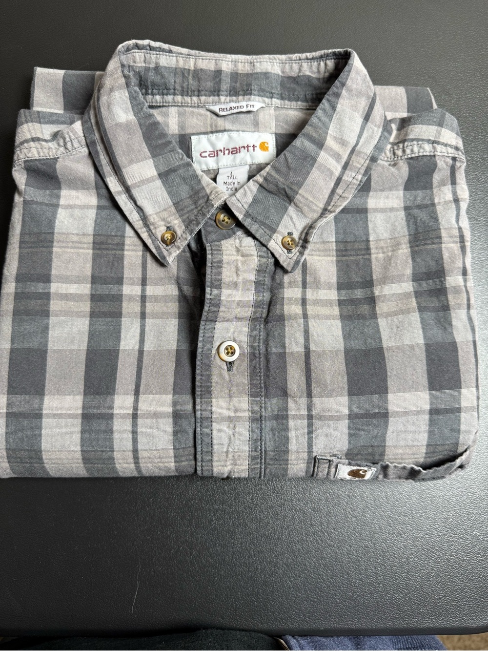 Carhartt Men's Gray Plaid Button-Down Shirt sz Large Tall 100% Cotton